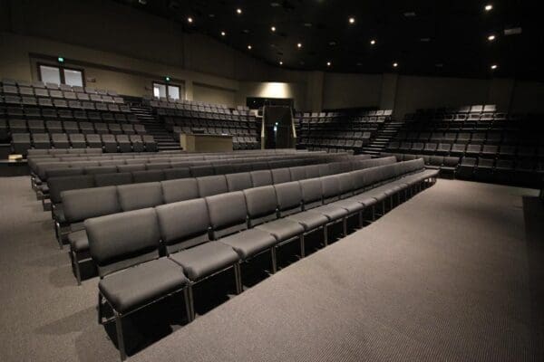 Auditorium with gray auditorium chairs